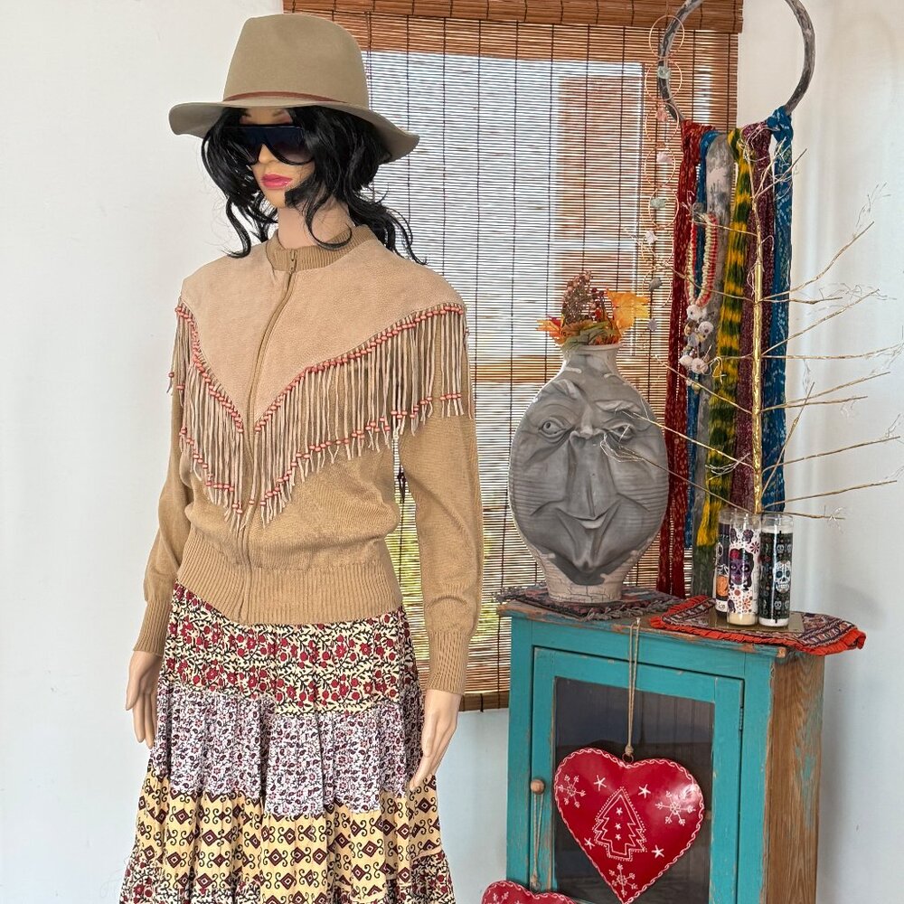 Miller Outerwear~ Vintage 1970s Suede/Leather Beaded Fringe Sweater/Jacket~M